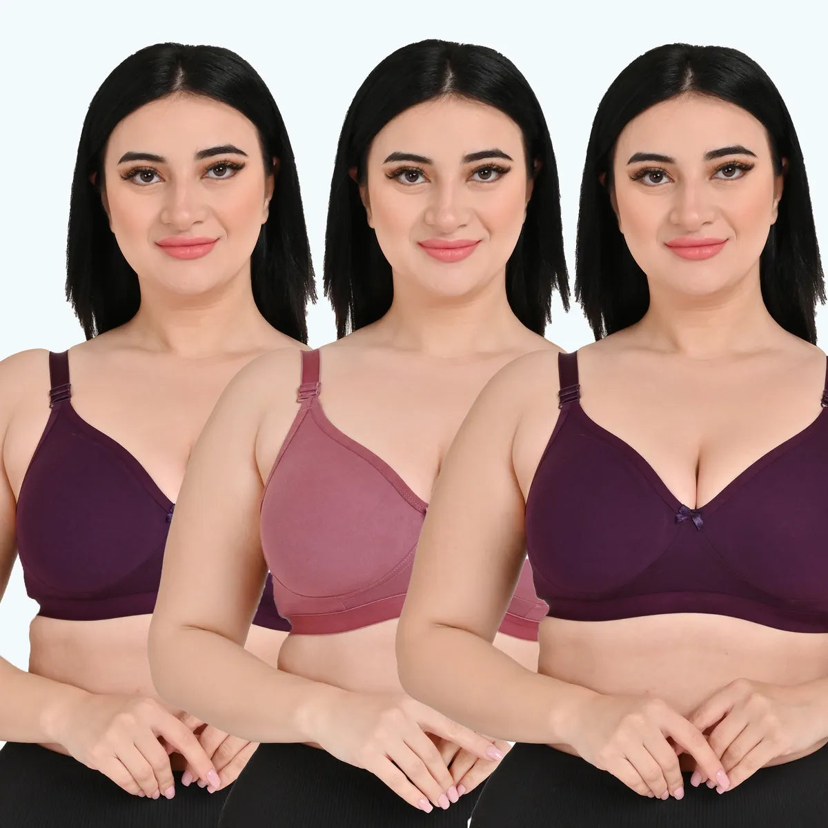 Women's Girls Seamless Non Padded Bra Multicolor ( Pack of 3 )