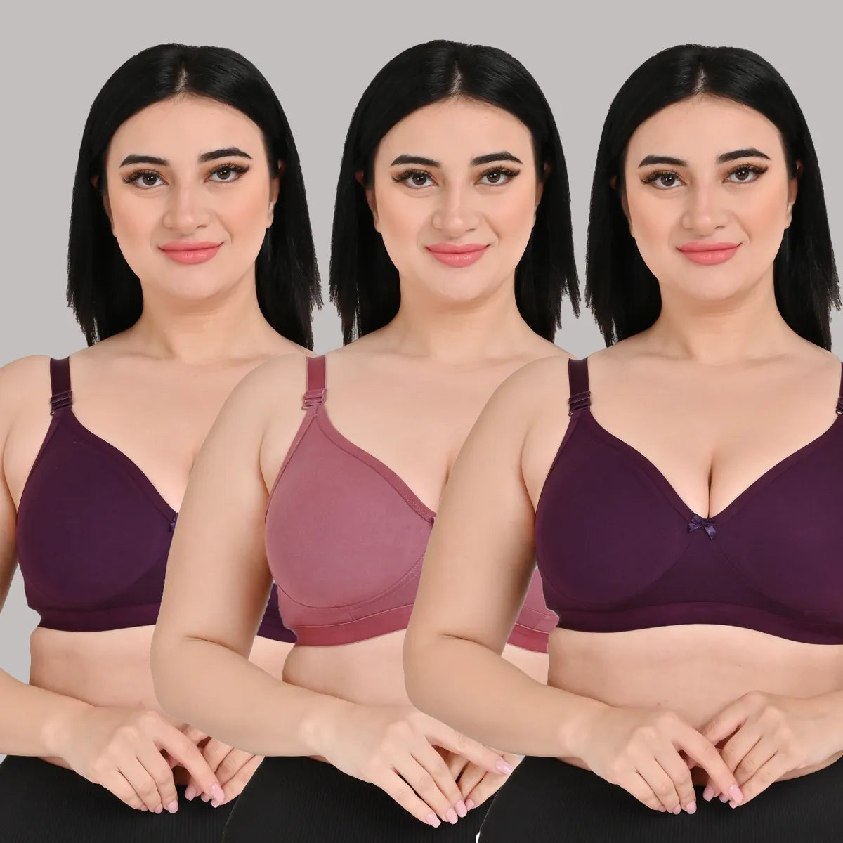 Women's Girls Seamless Non Padded Bra Multicolor ( Pack of 3 )